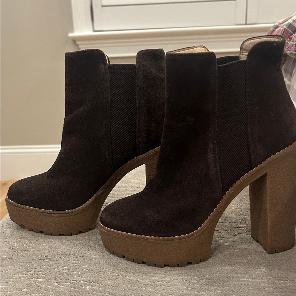 Nine West Dark Brown Suede Heeled Boots